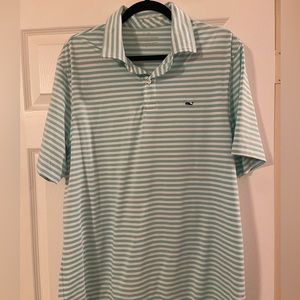 Vineyard Vines Teal White Stripped Golf Polo (LG)